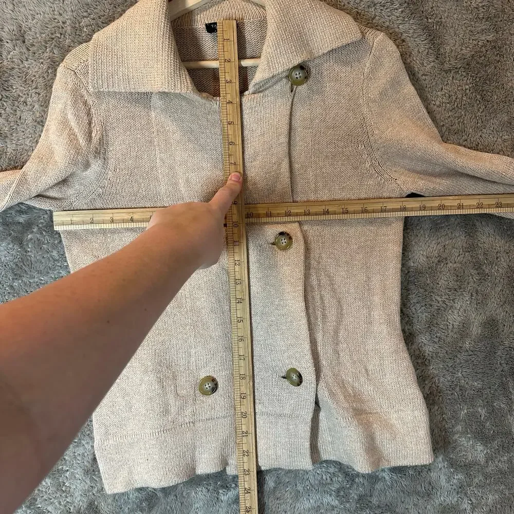 Talbots Petites Double Breasted Cardigan Sweater Collar Beige Tan S SP PS